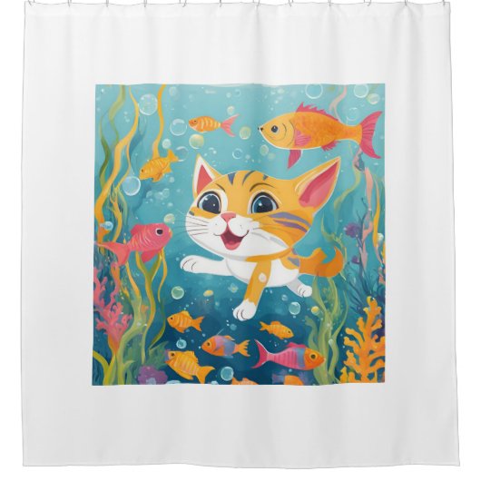 Schwimmkatze Duschvorhang (Vorderseite)