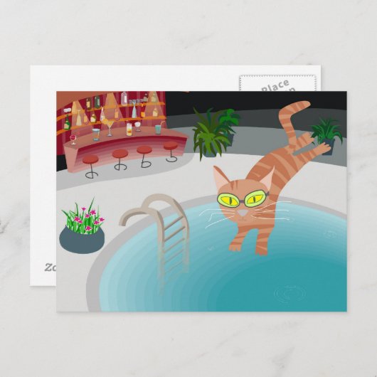 Schwimmkatze Postkarte (Vorne/Hinten)
