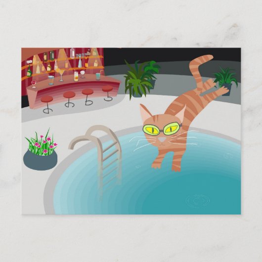 Schwimmkatze Postkarte (Vorderseite)