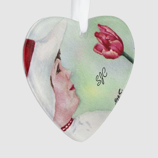 SCHWIMMMÄDCHEN MIT ROTEN BLUME-VALENTINORNAMENS ORNAMENT (Vorderseite)