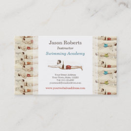 Schwimmschule Lehrer Vintag Französisch Visitenkarte