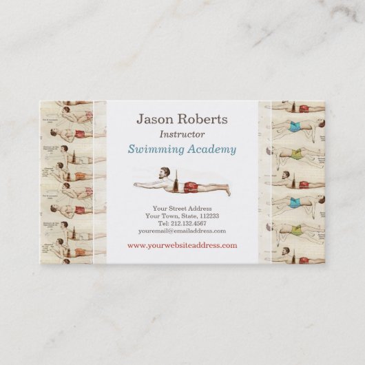 Schwimmschule Lehrer Vintag Französisch Visitenkarte (Vorderseite)