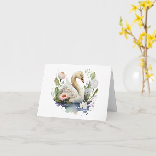Schwimmschwan mit Blume BLANK Karte (Gelbe Blume)