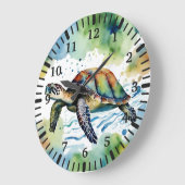 Schwimmsee Schildkröte Abstrakt Wasserfarbe Große Wanduhr (Winkel)