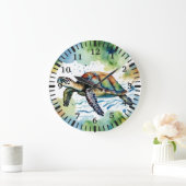 Schwimmsee Schildkröte Abstrakt Wasserfarbe Große Wanduhr (Zuhause)