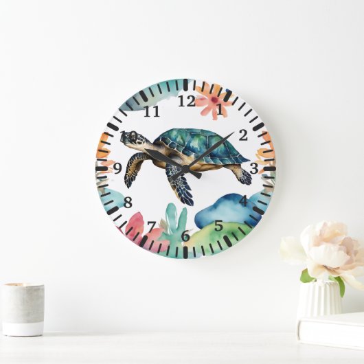 Schwimmsee Schildkröte Abstrakt Wasserfarbe Große Wanduhr (Zuhause)