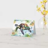 Schwimmsee Schildkröte Abstrakt Wasserfarbe Karte (Gelbe Blume)