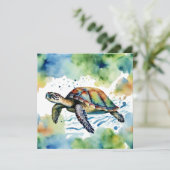 Schwimmsee Schildkröte Abstrakt Wasserfarbe Karte (Stehend Vorderseite)