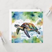 Schwimmsee Schildkröte Abstrakt Wasserfarbe Karte (Vorderseite/Rückseite Beispiel)