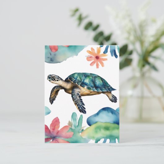 Schwimmsee Schildkröte Abstrakt Wasserfarbe Postkarte (Stehend Vorderseite)