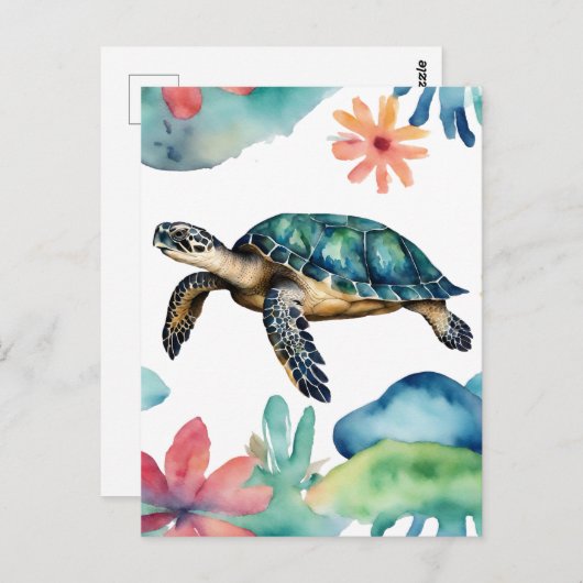 Schwimmsee Schildkröte Abstrakt Wasserfarbe Postkarte (Vorne/Hinten)