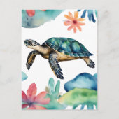 Schwimmsee Schildkröte Abstrakt Wasserfarbe Postkarte (Vorderseite)