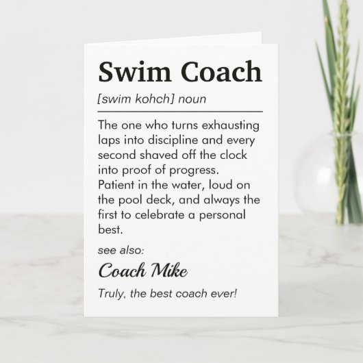 Schwimmtrainer-Definition Personalisiertes Danke Karte (Vorderseite)