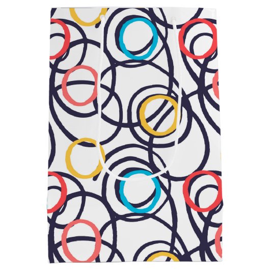 Schwindel-Doodle-Kreise auf weiß Mittlere Geschenktüte (Rückseite)