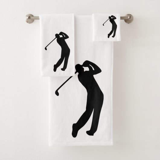 Schwingen der Golfer-Silhouette Schwarz-weiß Badhandtuch Set (Insitu)