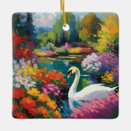 Schwingen in einem von Blume umgebenen See Keramikornament