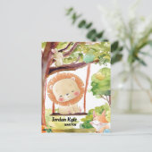 Schwingen Löwe, Fox, Sonne und Vögel Weiße Natur Postkarte (Stehend Vorderseite)