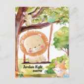 Schwingen Löwe, Fox, Sonne und Vögel Weiße Natur Postkarte (Vorderseite)