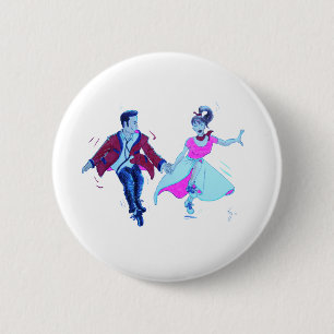 Schwingentänzerrosapudelrock-Sattelschuhe Button