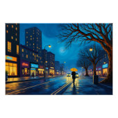 Schwirbeln der Nachtstadt mit gelbem Regenschirm Poster (Vorderseite)