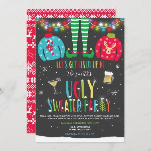 Schwitzige Sweater Party Einladung Weihnachten erl (Vorne/Hinten)