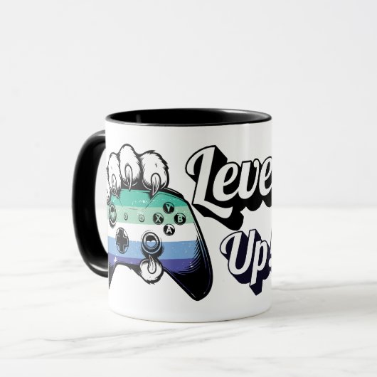 Schwul MLM Pride Level Up Tiger Pfoten Controller Tasse (Vorderseite Links)