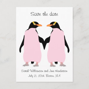 Schwul Save the Date, rosa Pinguine Ankündigungspostkarte