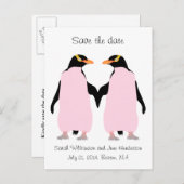 Schwul Save the Date, rosa Pinguine Ankündigungspostkarte (Vorne/Hinten)