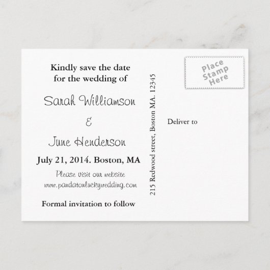 Schwul Save the Date, rosa Pinguine Ankündigungspostkarte (Rückseite)