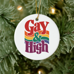 Schwul und hoch Retro LGBTQ Stolzflagge Keramik Ornament