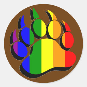 Schwule Bärenpranke Regenbogenflagge mit schwarzem Runder Aufkleber