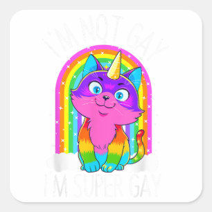Schwule Einhorn-Katze LGBT Pride Flag Ich bin nich Quadratischer Aufkleber