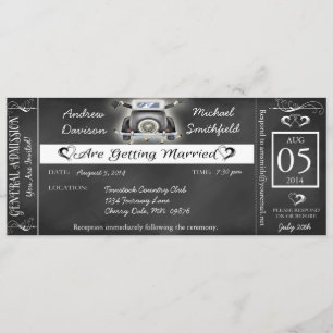 Schwule Hochzeit-Schiefertafel-Ticket-Stil-Einladu Einladung
