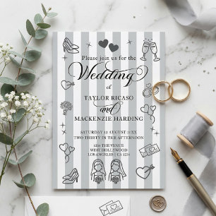 Schwule Hochzeit Zwei Bräute Whimsical Doodles Einladung
