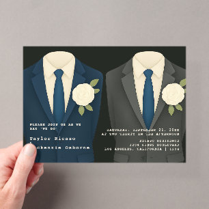 Schwule Hochzeit Zwei Bräutigame in Anzügen und Kr Acryleinladungen