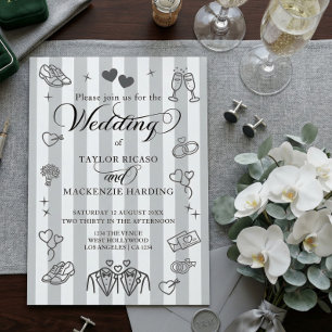 Schwule Hochzeit Zwei Bräutigams Whimsical Doodles Einladung