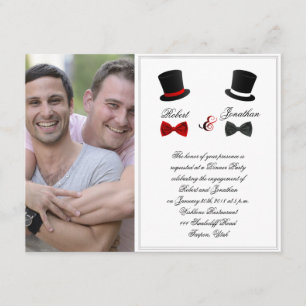 Schwule Hochzeitsankündigung mit Zylinder und Flie Einladung