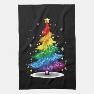 Schwule LGBT Pride Regenbogen-Weihnachtsbaum Frohe Geschirrtuch