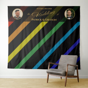 Schwule Männer Hochzeit Eleganter Regenbogen Foto Wandteppich
