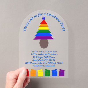 Schwule Männer Regenbogen-Weihnachtsbaum und Gesch Acryleinladungen