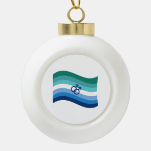 Schwule männliche Liebe Stolz Azure Wavy Flagge Keramik Kugel-Ornament