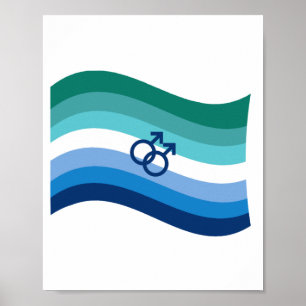 Schwule männliche Liebe Stolz Azure Wavy Flagge Poster