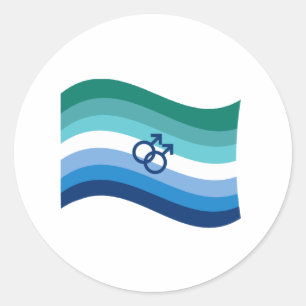 Schwule männliche Liebe Stolz Azure Wavy Flagge Runder Aufkleber