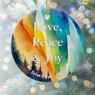 Schwule Regenbogen-Wasserfarben-Weihnachtsdekorati Keramik Ornament