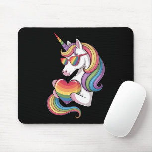 Schwulen-Stolz-Einhorn-Herz-Regenbogen-Flagge LGBT Mousepad