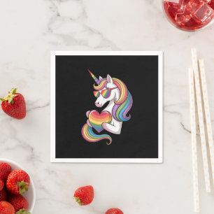 Schwulen-Stolz-Einhorn-Herz-Regenbogen-Flagge LGBT Serviette
