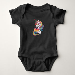 Schwulen-Stolz-Einhorn-Herz-Regenbogenflagge LGBT  Baby Strampler