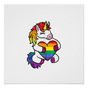 Schwulen Stolz Einhorn Herz Regenbogenflagge Lgbt  Poster