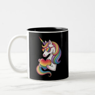 Schwulen-Stolz-Einhorn-Herz-Regenbogenflagge LGBT Zweifarbige Tasse