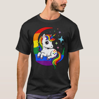 Schwulen-Stolz-Einhorn-Mondphase-Regenbogenflagge  T-Shirt